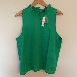 NWT J. Crew Linen Fleur Top Sz XL Ruffled Sleeveless Summer Green Coastal BP776